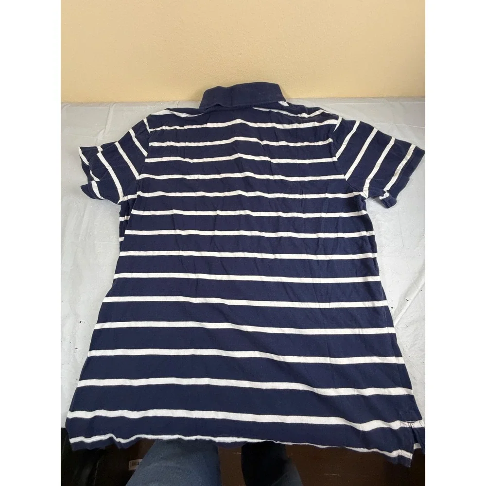 Polo Ralph‎ Lauren Mens XL Custom Slim Fit Striped Polo Shirt Navy Blue White